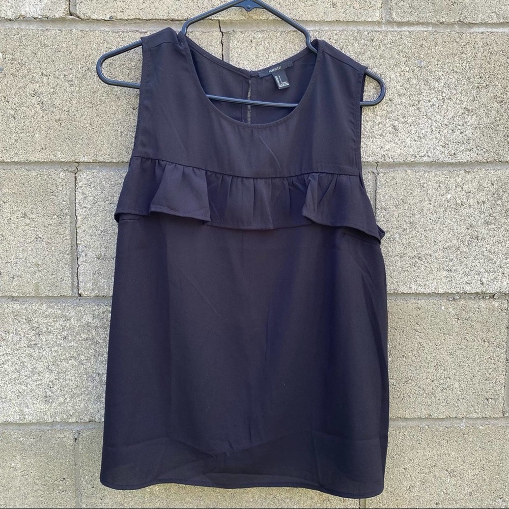 Black Ruffle Sheer Tank Top Blouse L